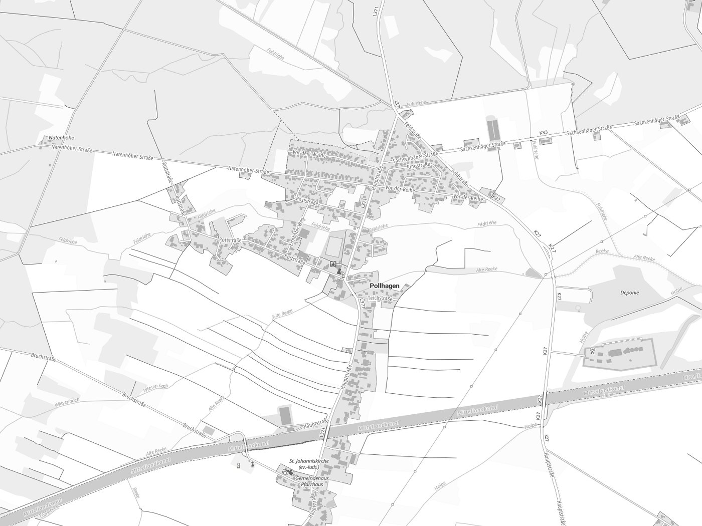 Kartenausschnitt Pollhagen mit Gewässern