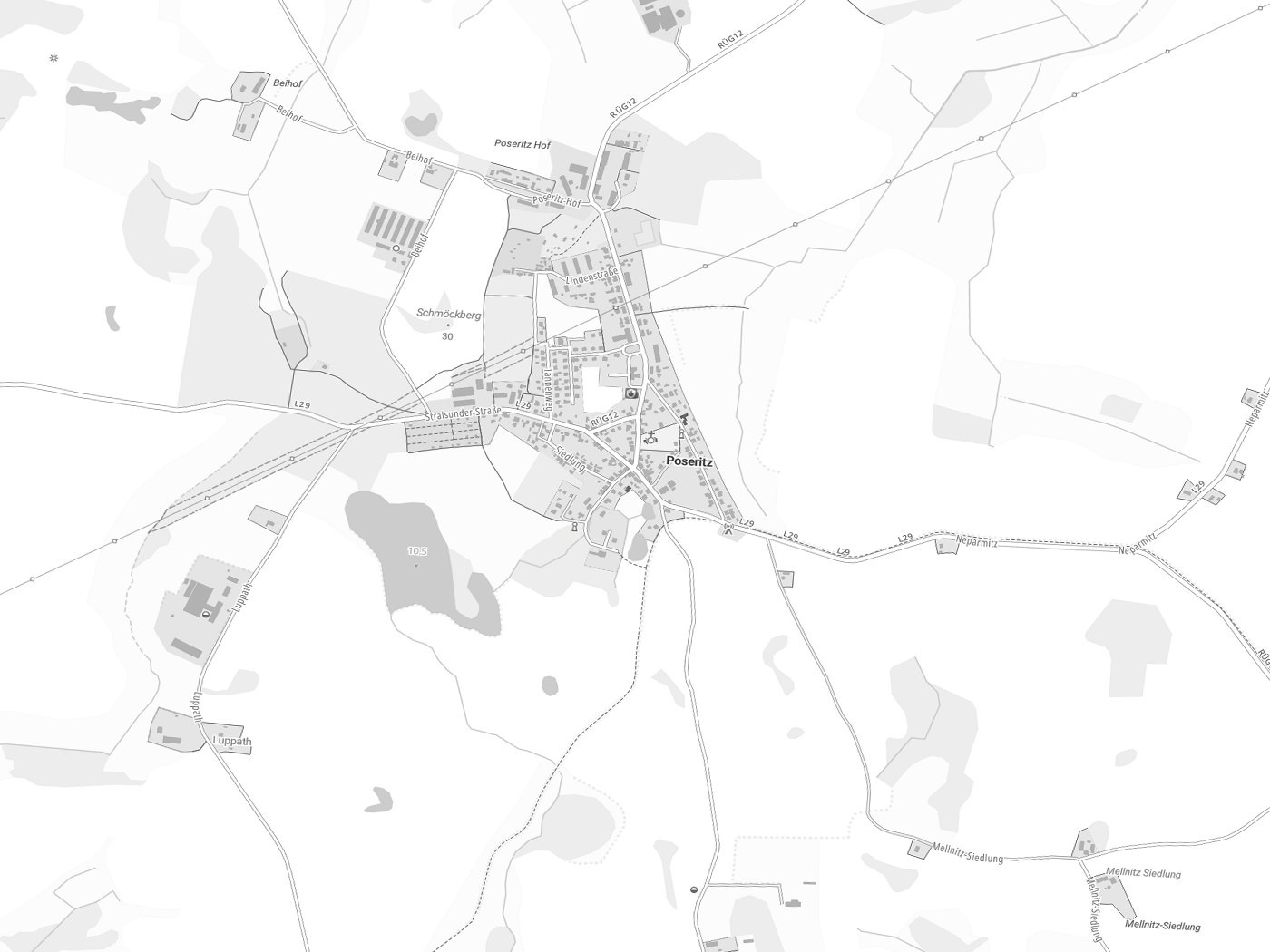 Kartenausschnitt Poseritz mit Gewässern