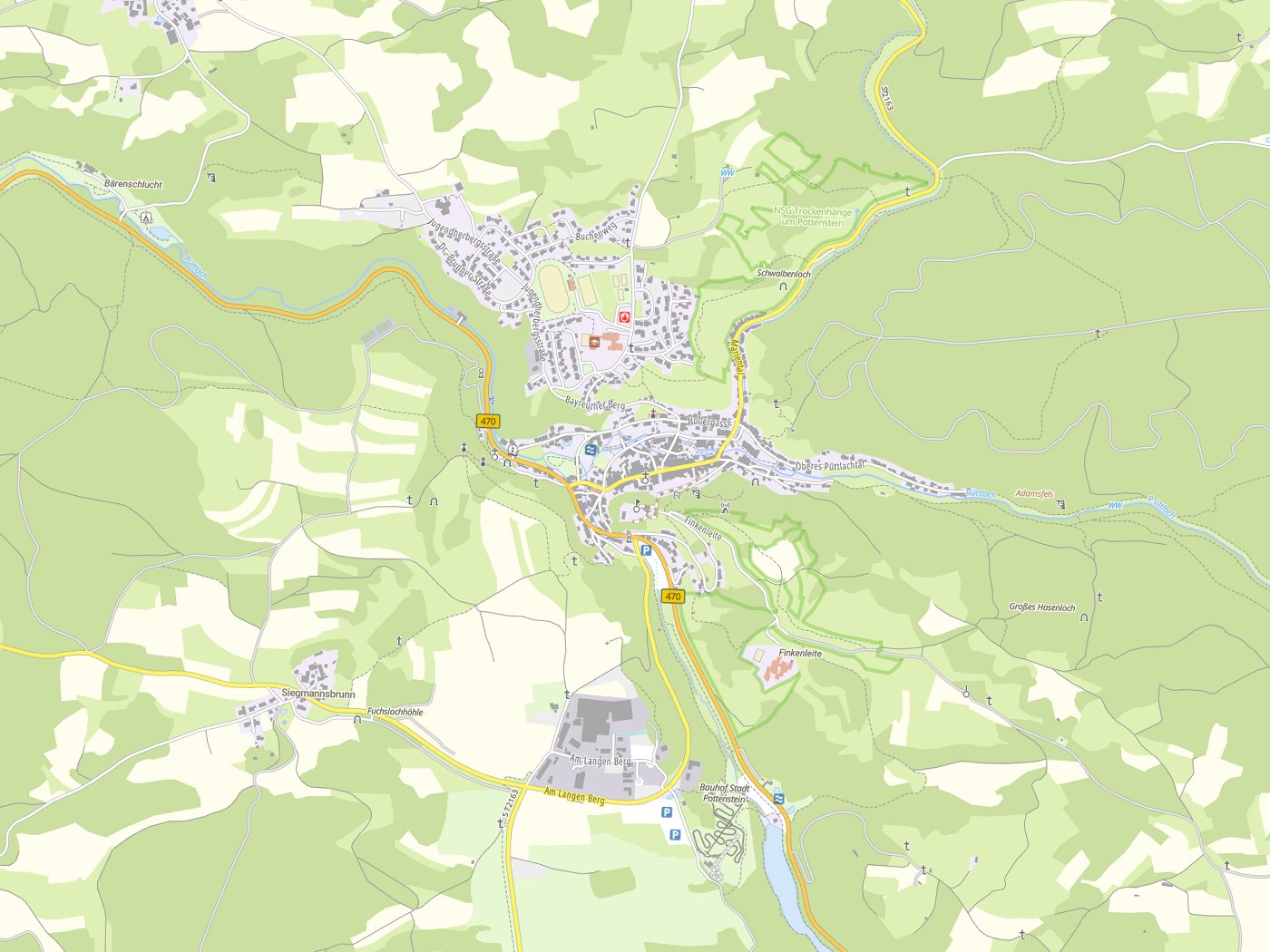 Kartenausschnitt Pottenstein mit Gewässern