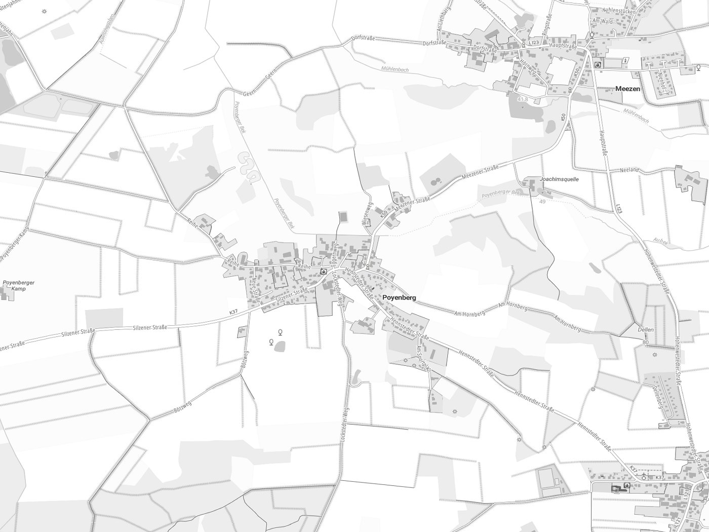 Kartenausschnitt Poyenberg mit Gewässern