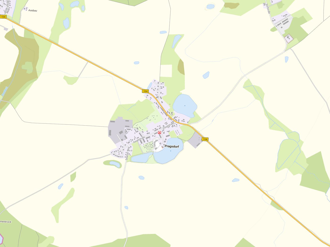 Kartenausschnitt Pragsdorf mit Gewässern