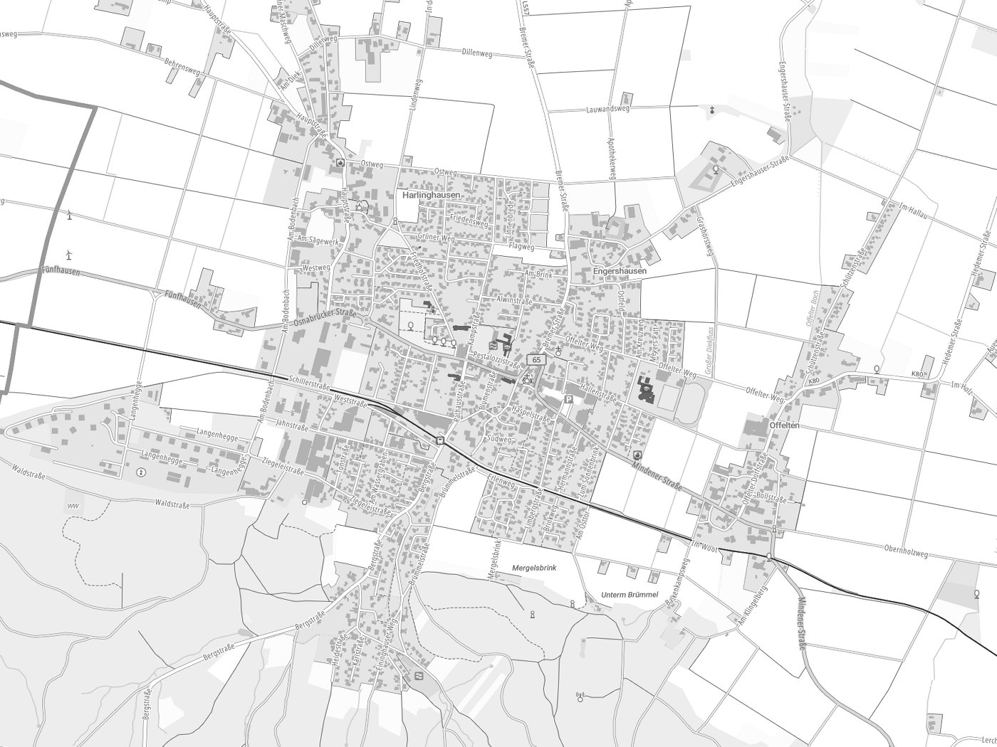 Kartenausschnitt Preußisch Oldendorf mit Gewässern