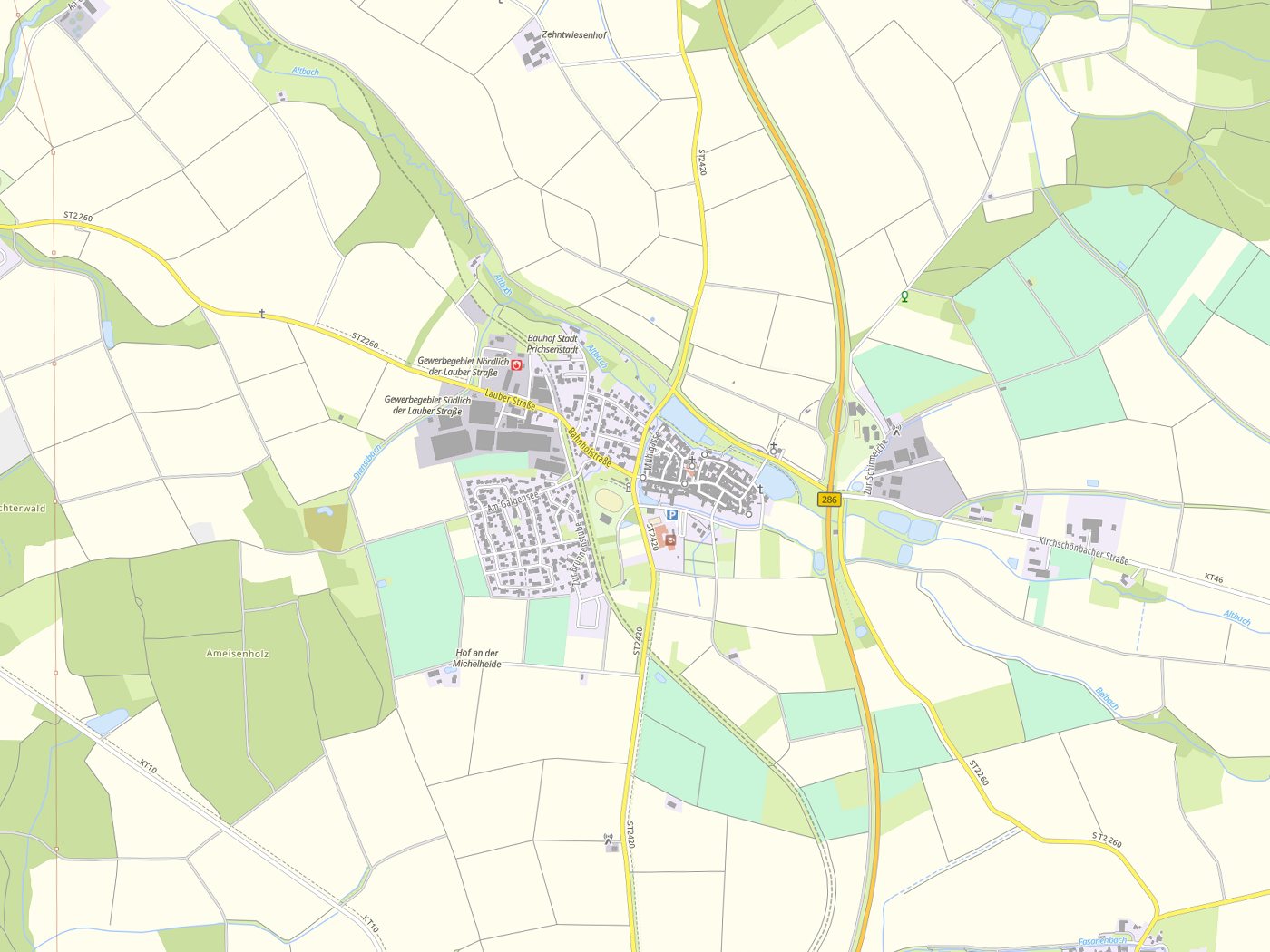 Kartenausschnitt Prichsenstadt mit Gewässern