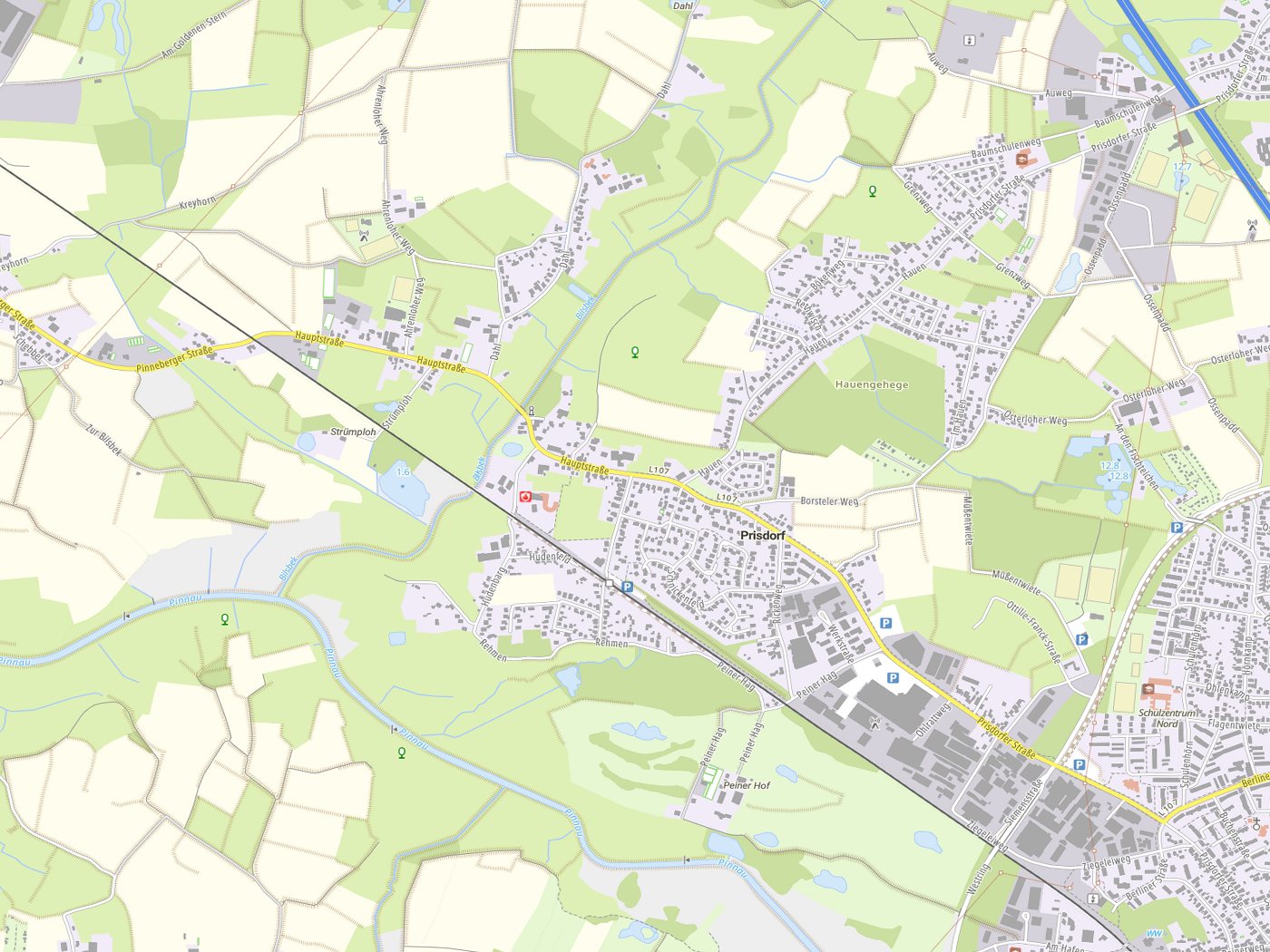 Kartenausschnitt Prisdorf mit Gewässern