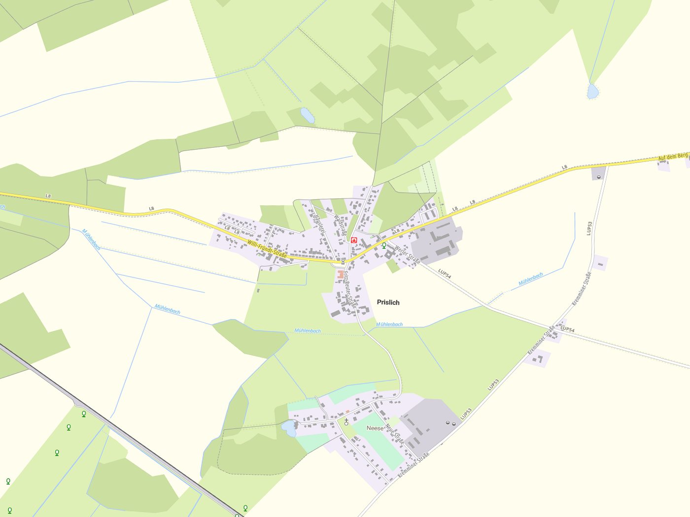 Kartenausschnitt Prislich mit Gewässern