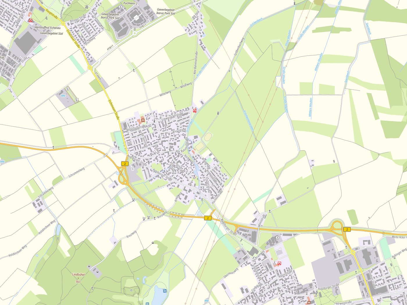 Kartenausschnitt Puchheim mit Gewässern