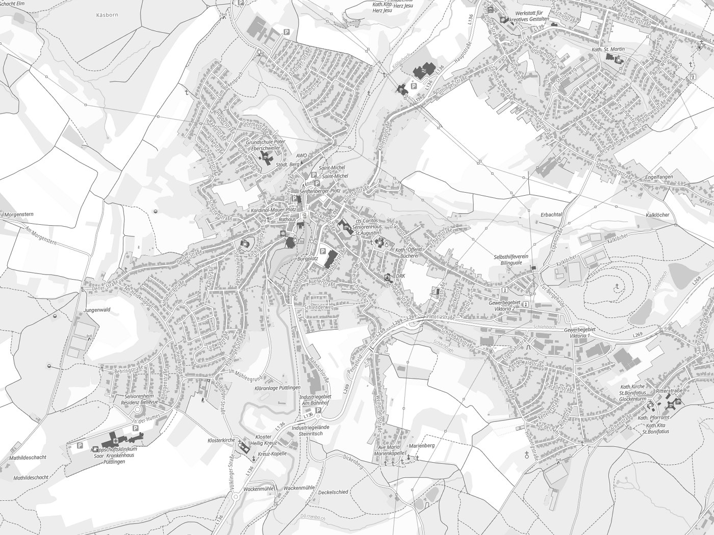 Kartenausschnitt Püttlingen mit Gewässern