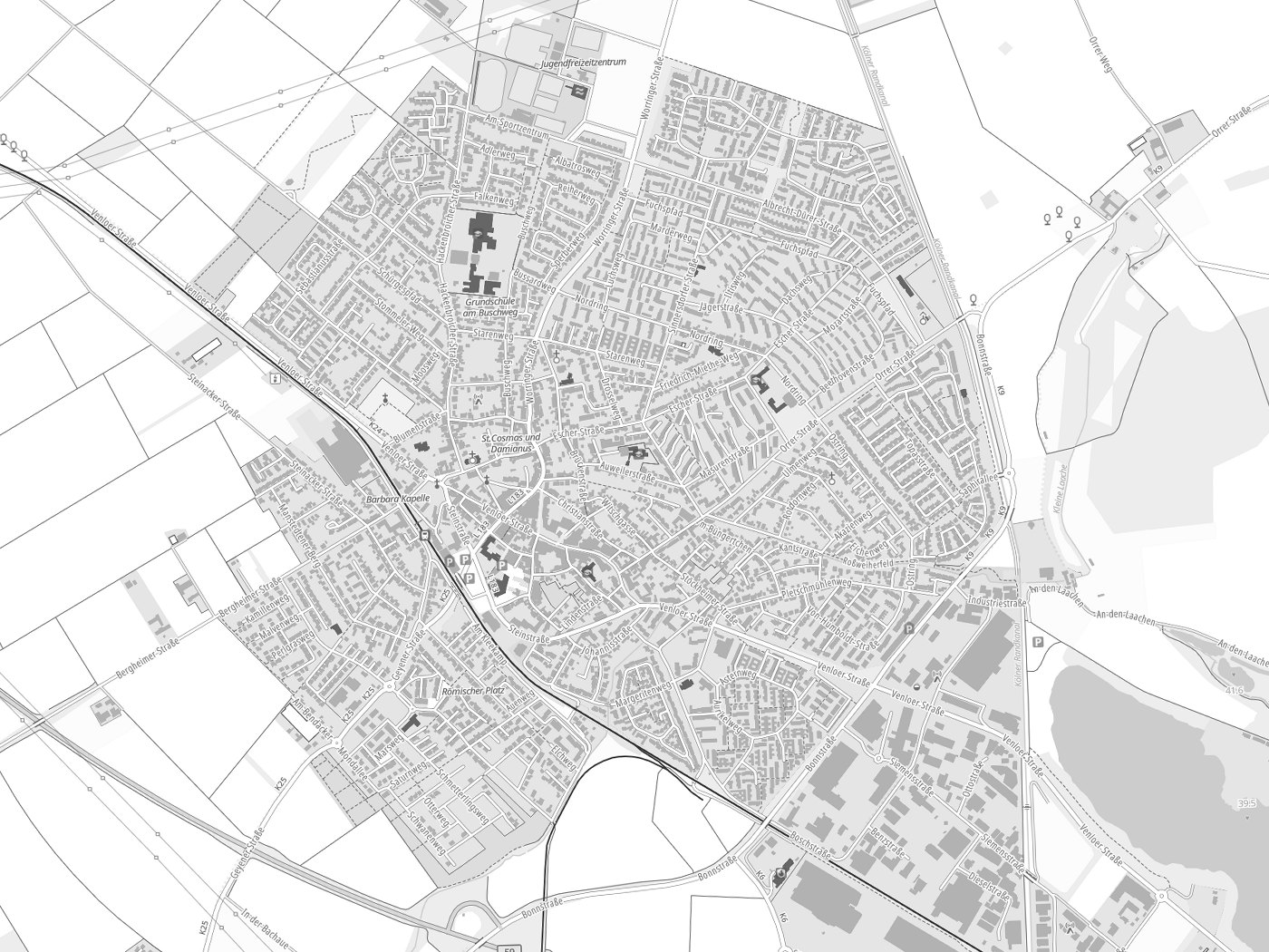 Kartenausschnitt Pulheim mit Gewässern