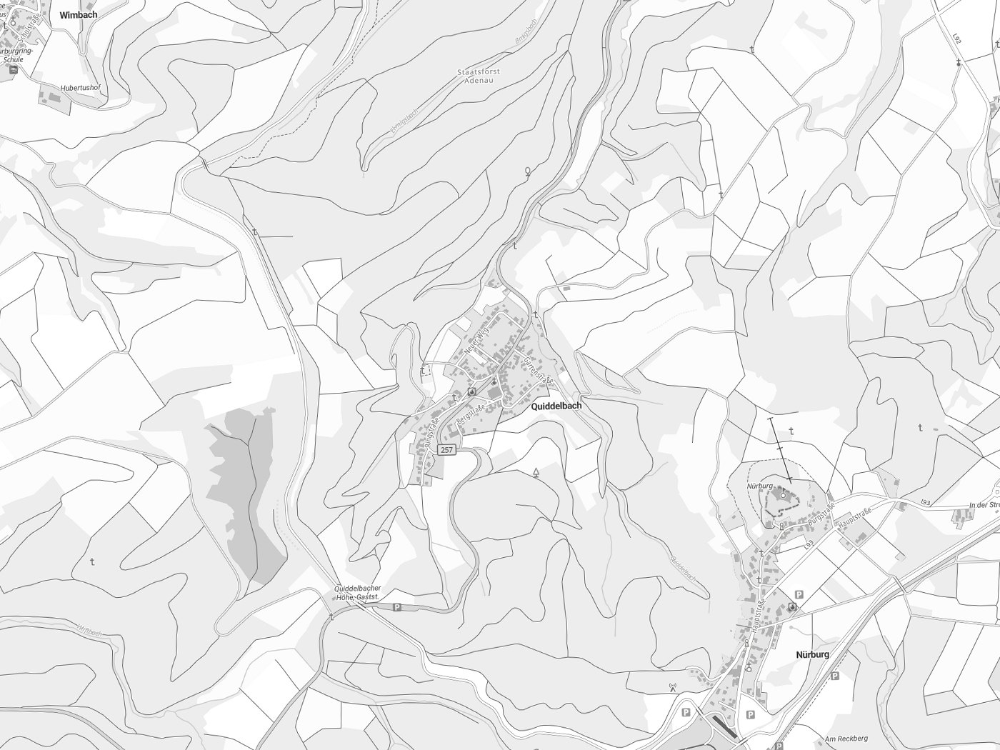 Kartenausschnitt Quiddelbach mit Gewässern