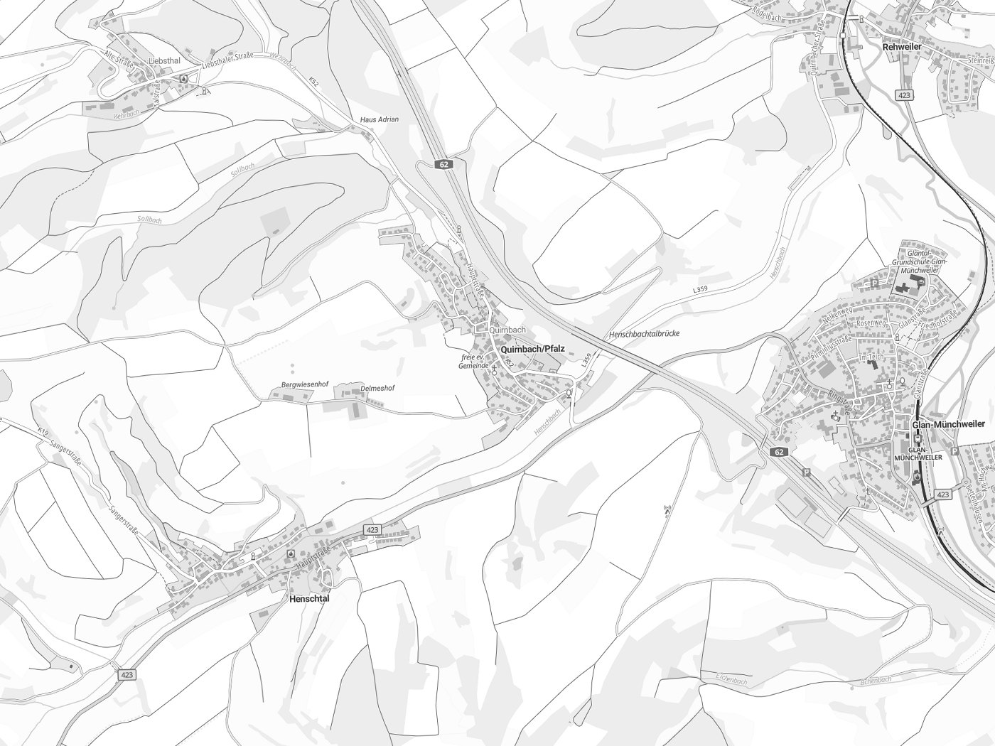 Kartenausschnitt Quirnbach/ Pfalz mit Gewässern