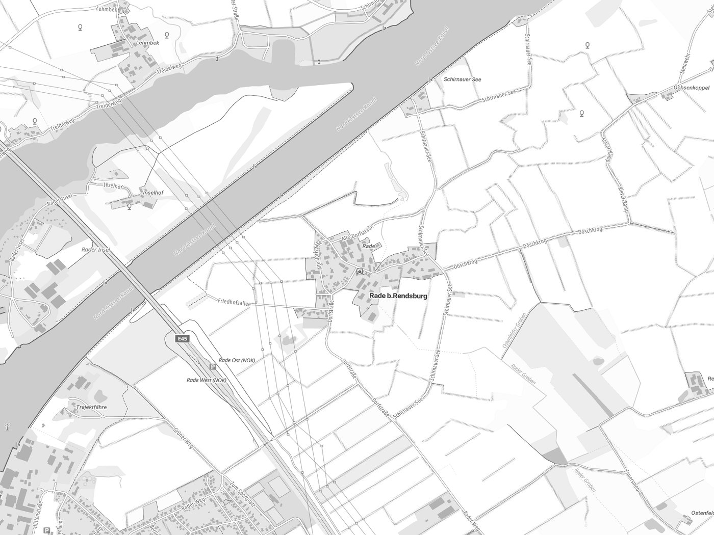 Kartenausschnitt Rade b. Rendsburg mit Gewässern