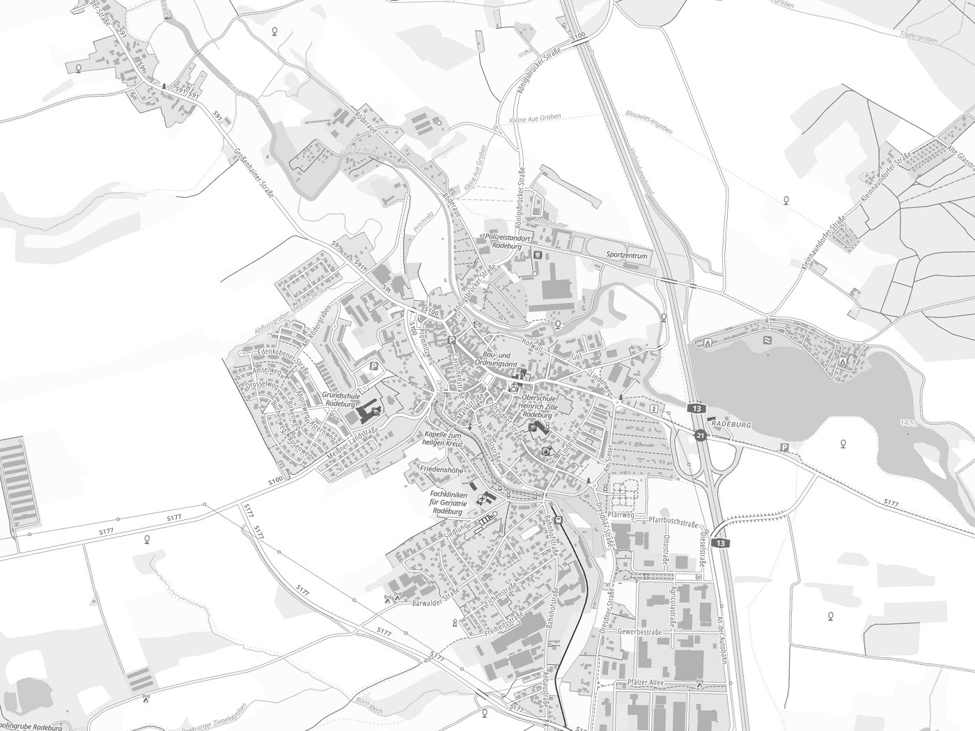 Kartenausschnitt Radeburg mit Gewässern