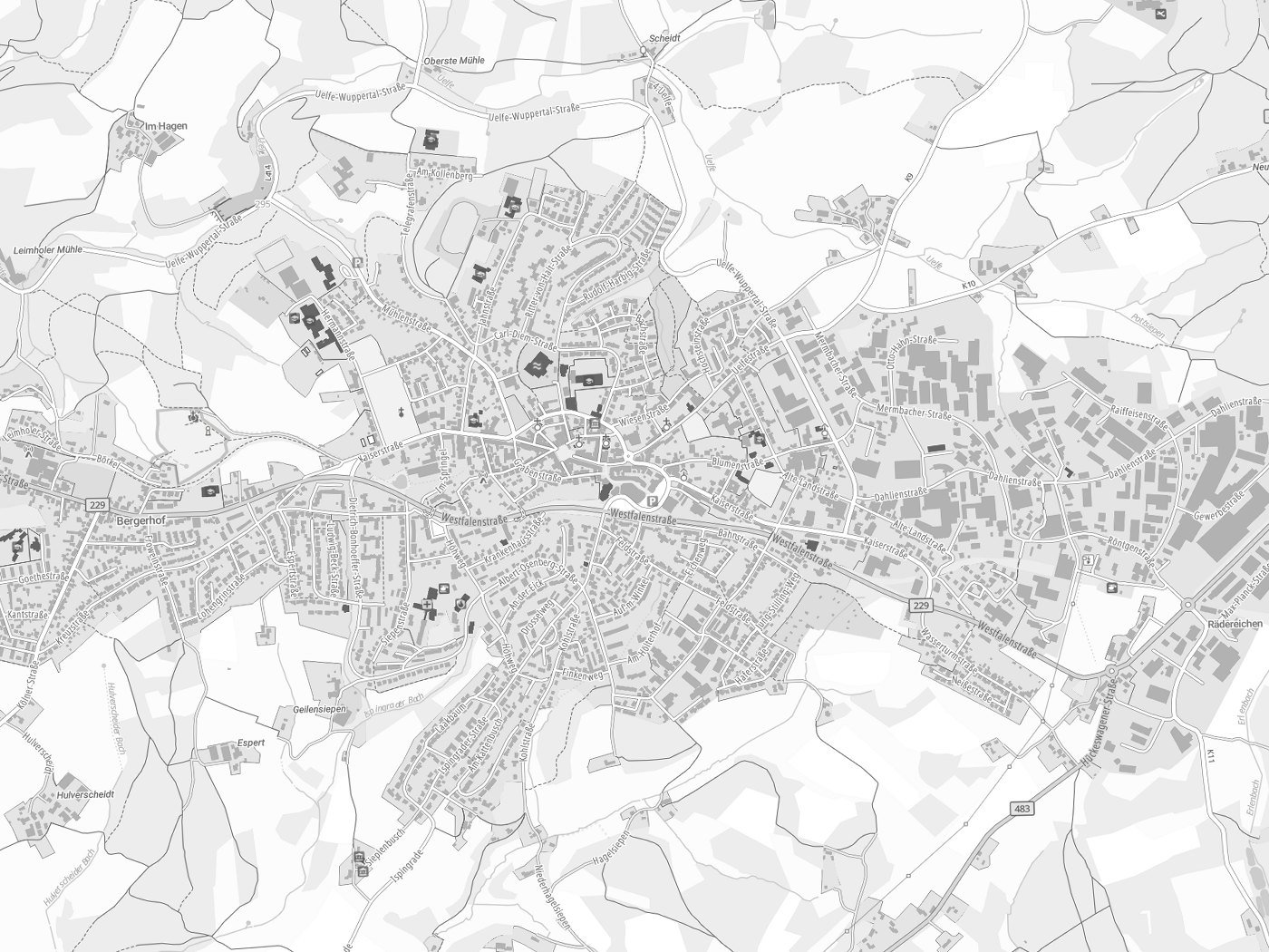 Kartenausschnitt Radevormwald mit Gewässern