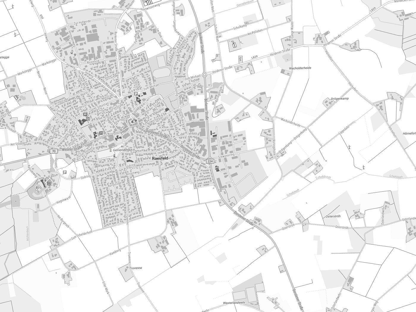 Kartenausschnitt Raesfeld mit Gewässern