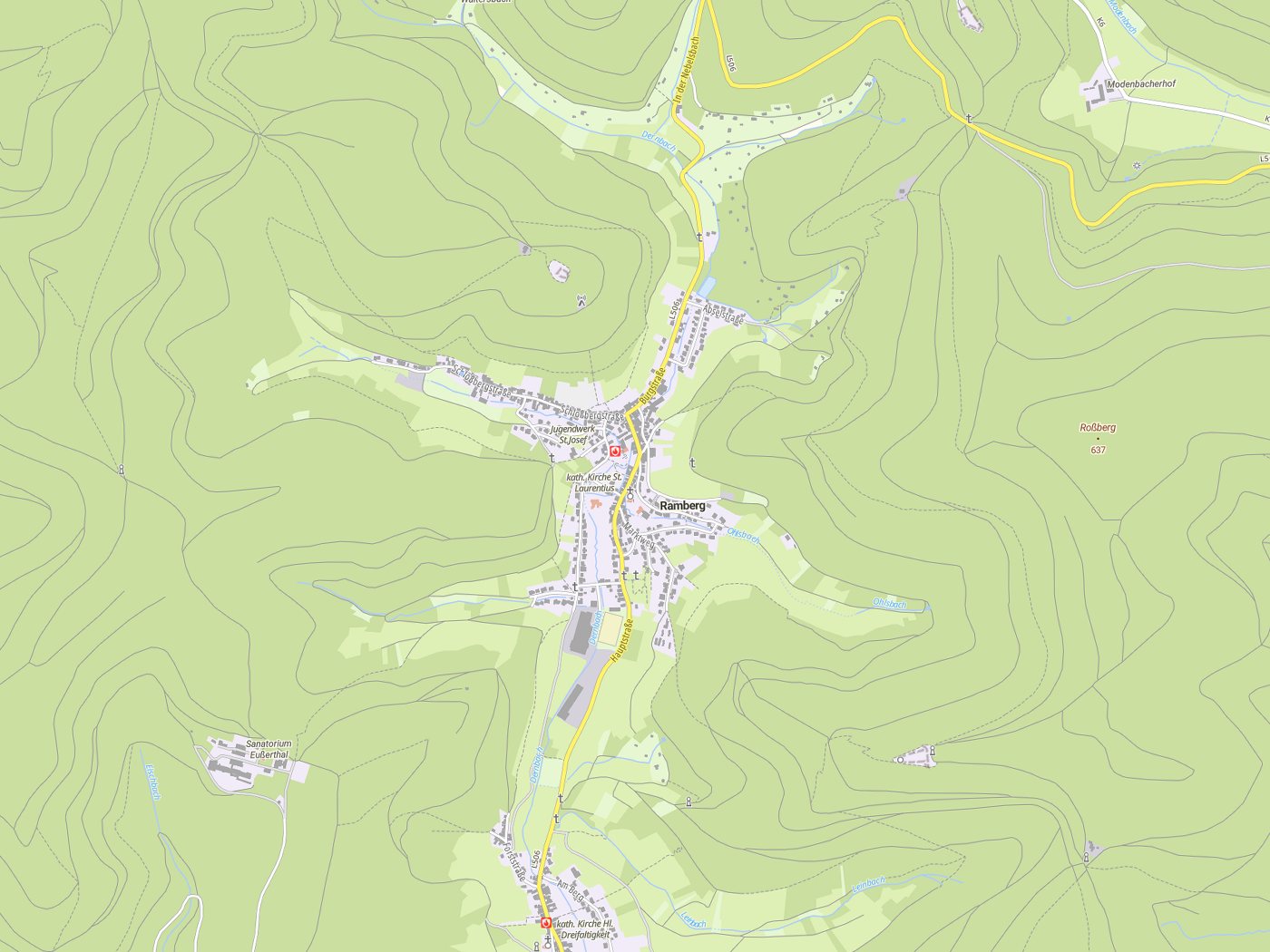 Kartenausschnitt Ramberg mit Gewässern