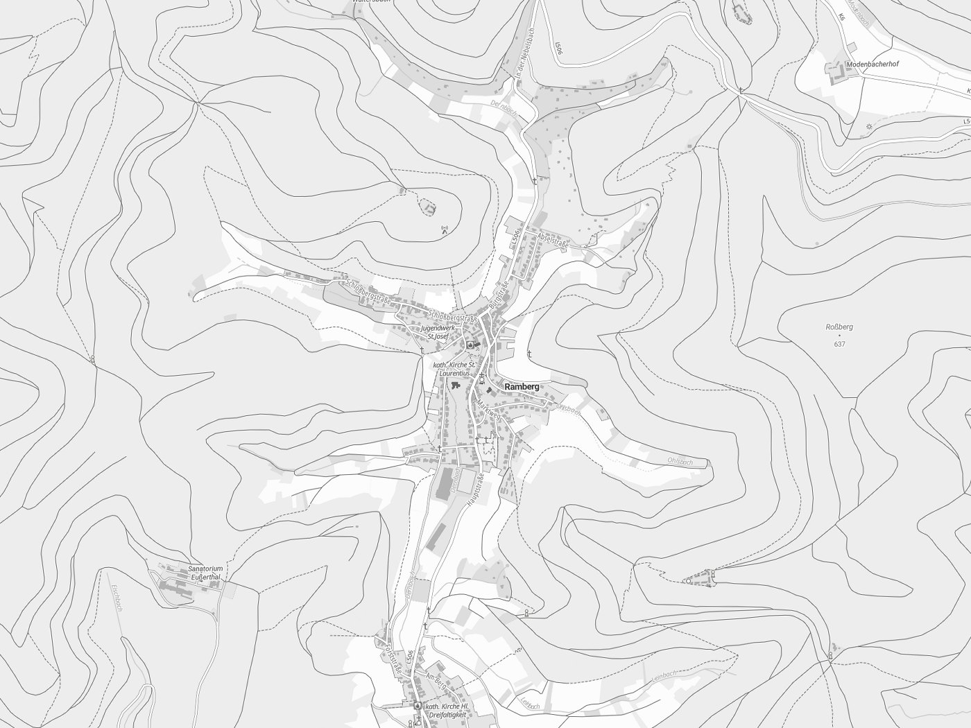Kartenausschnitt Ramberg mit Gewässern