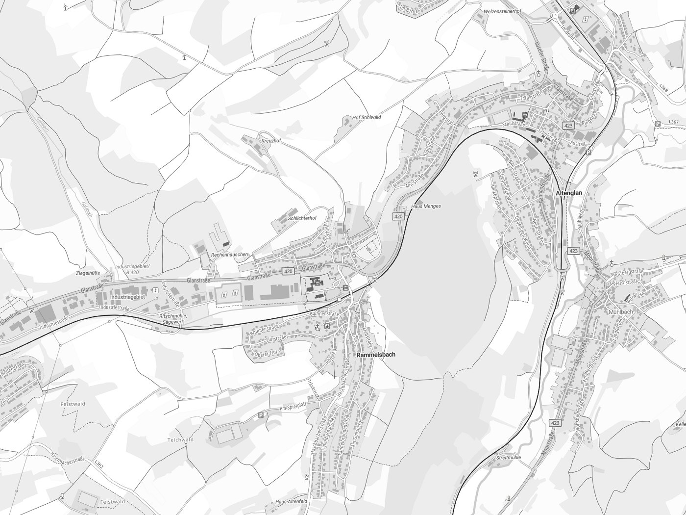 Kartenausschnitt Rammelsbach mit Gewässern