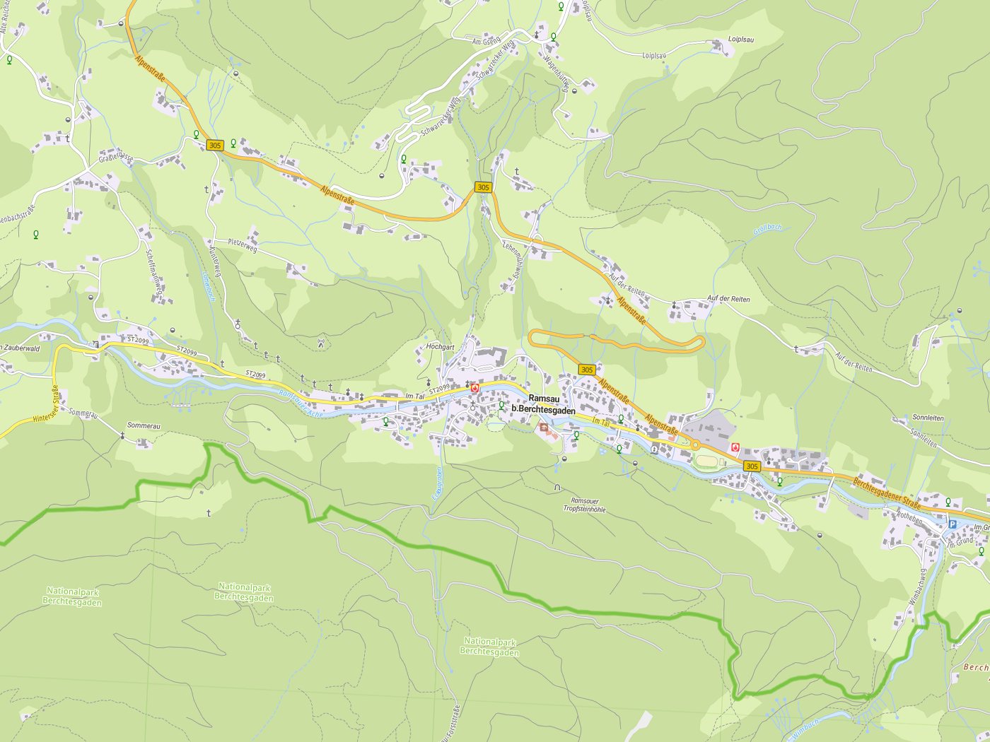Kartenausschnitt Ramsau b.Berchtesgaden mit Gewässern