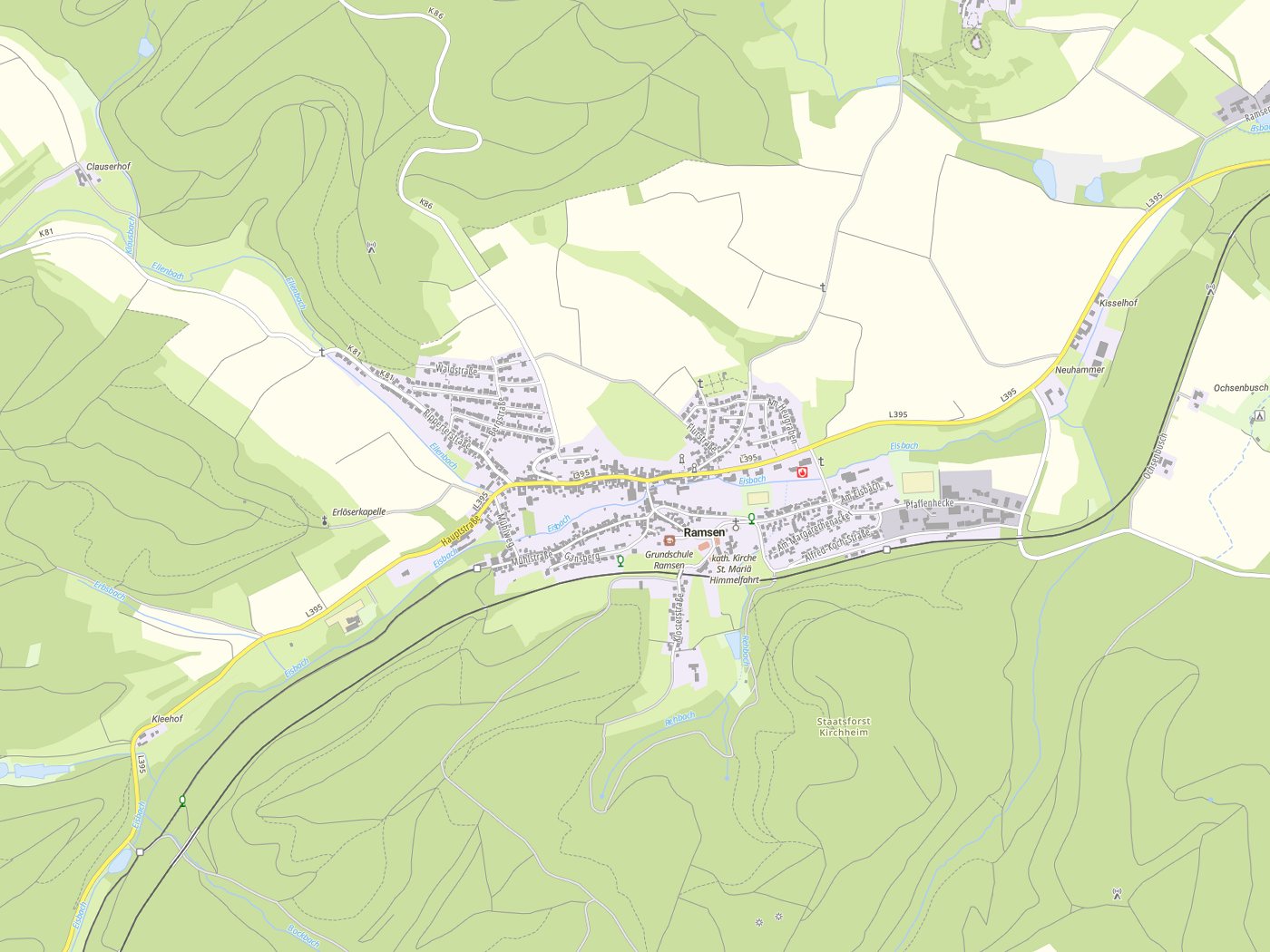 Kartenausschnitt Ramsen mit Gewässern