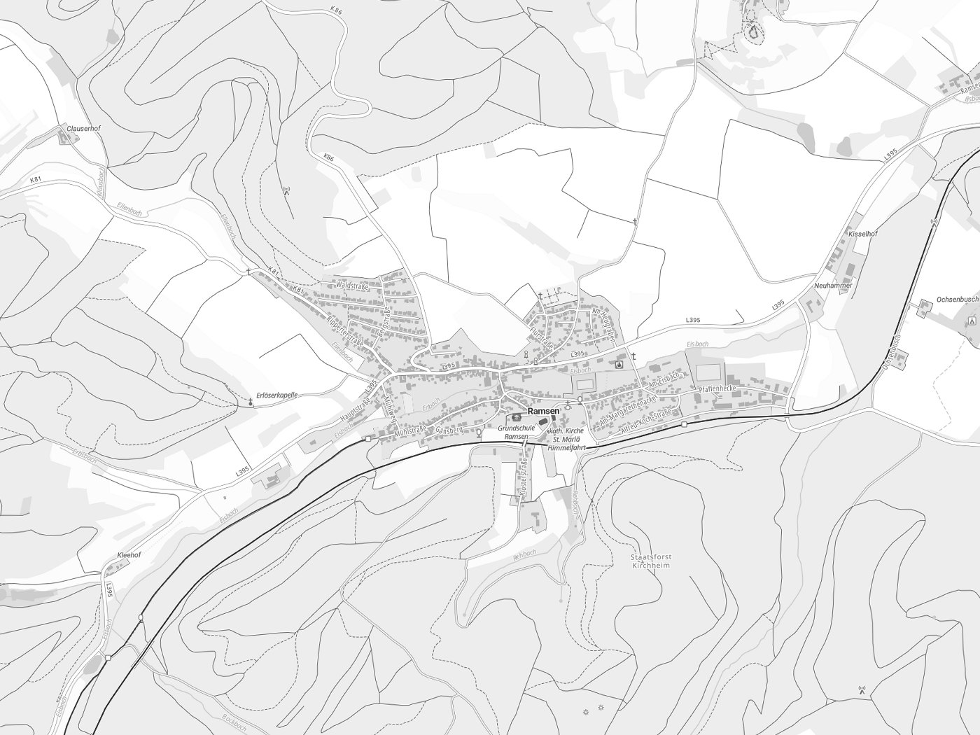 Kartenausschnitt Ramsen mit Gewässern