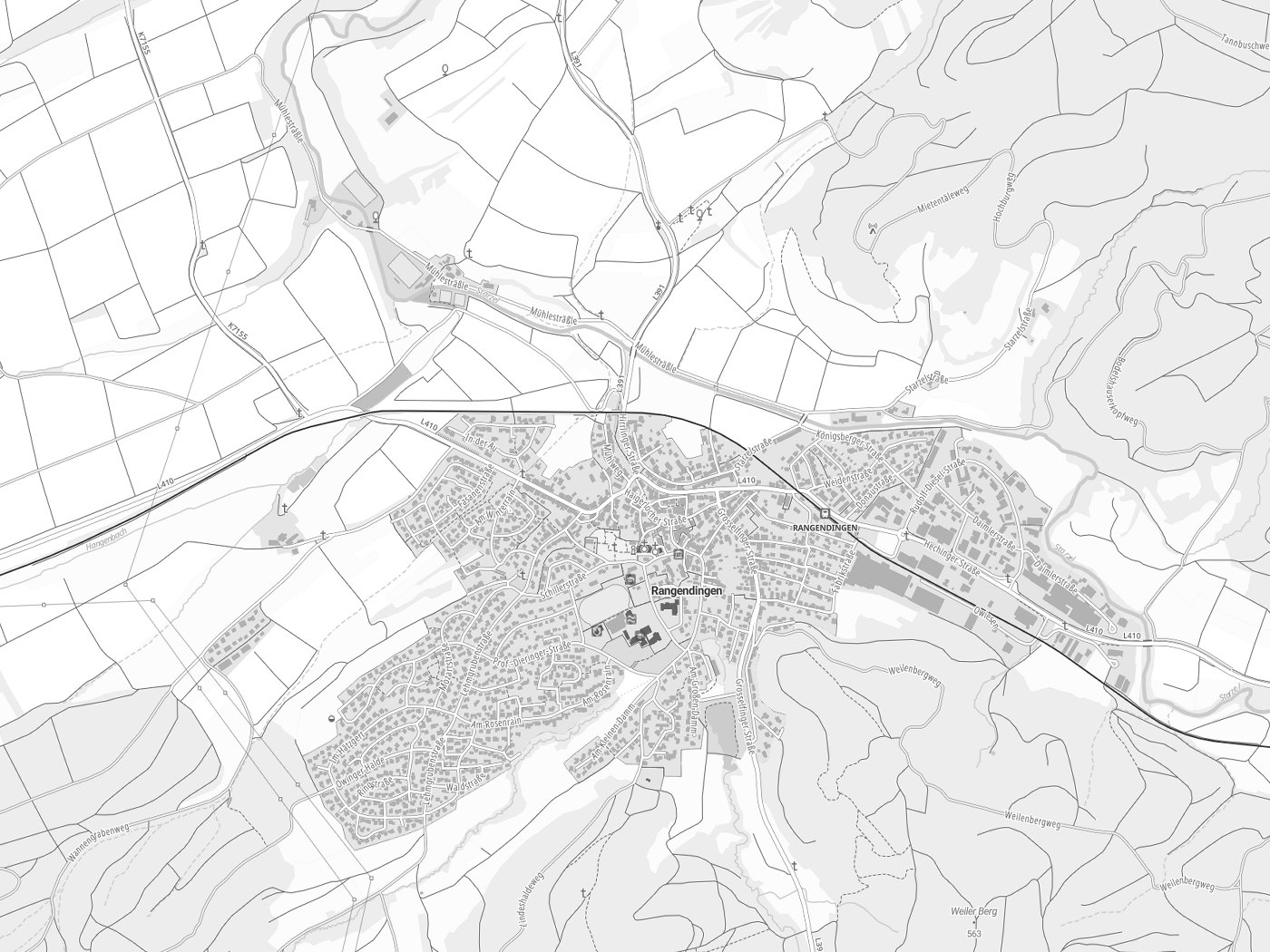 Kartenausschnitt Rangendingen mit Gewässern