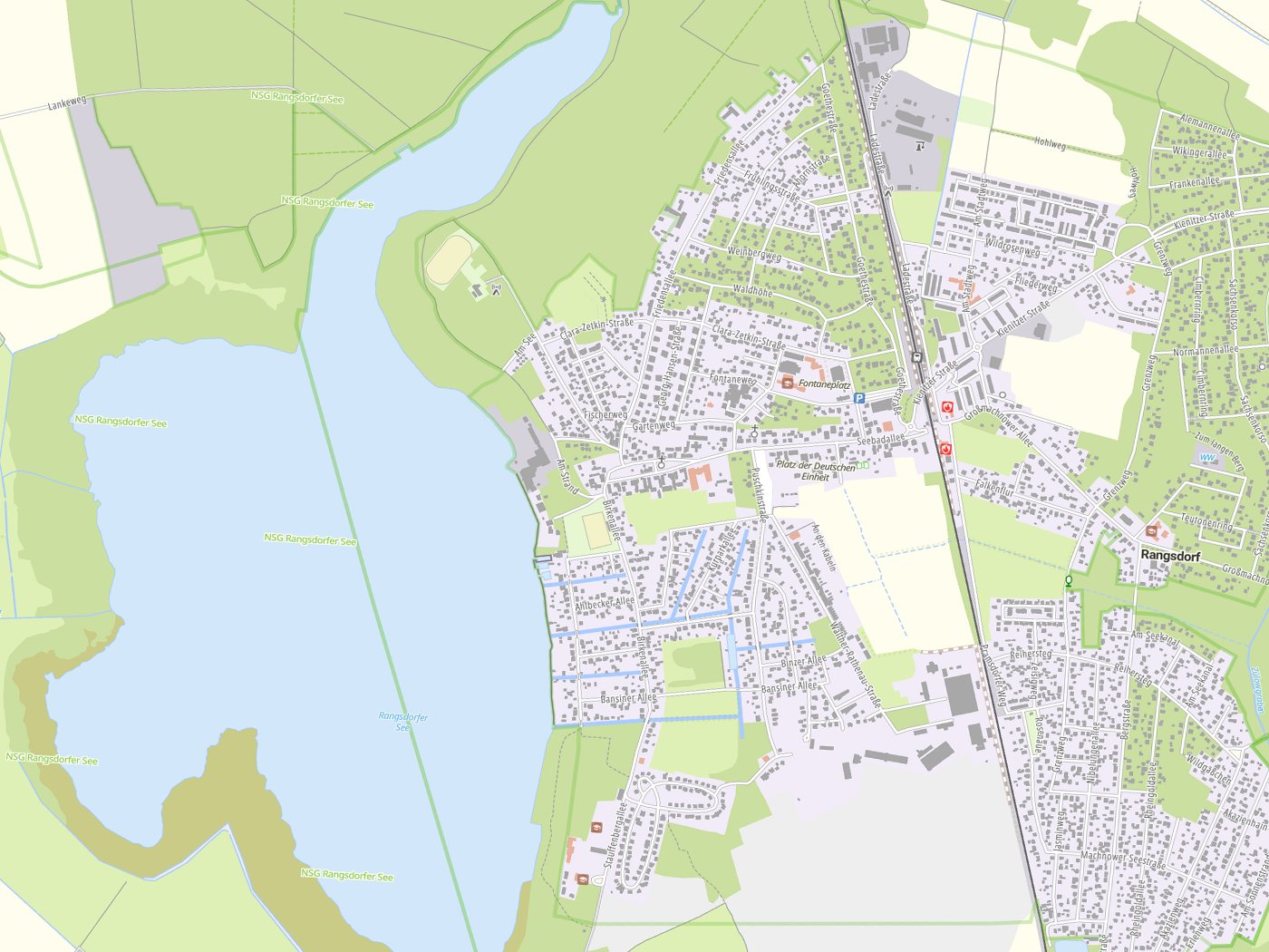 Kartenausschnitt Rangsdorf mit Gewässern