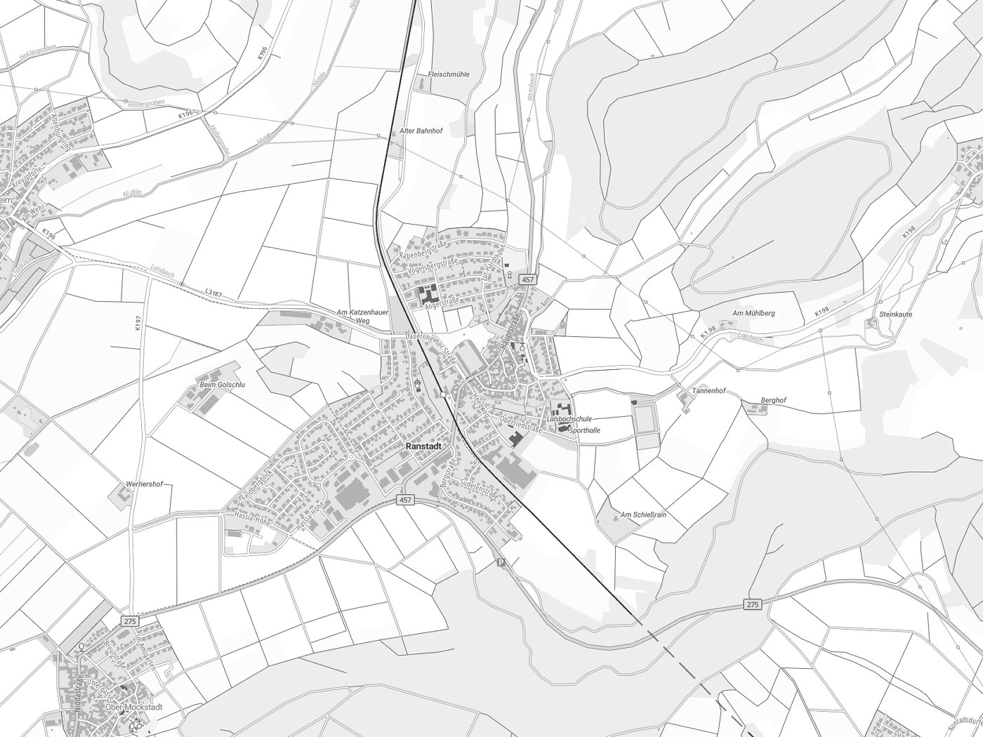Kartenausschnitt Ranstadt mit Gewässern