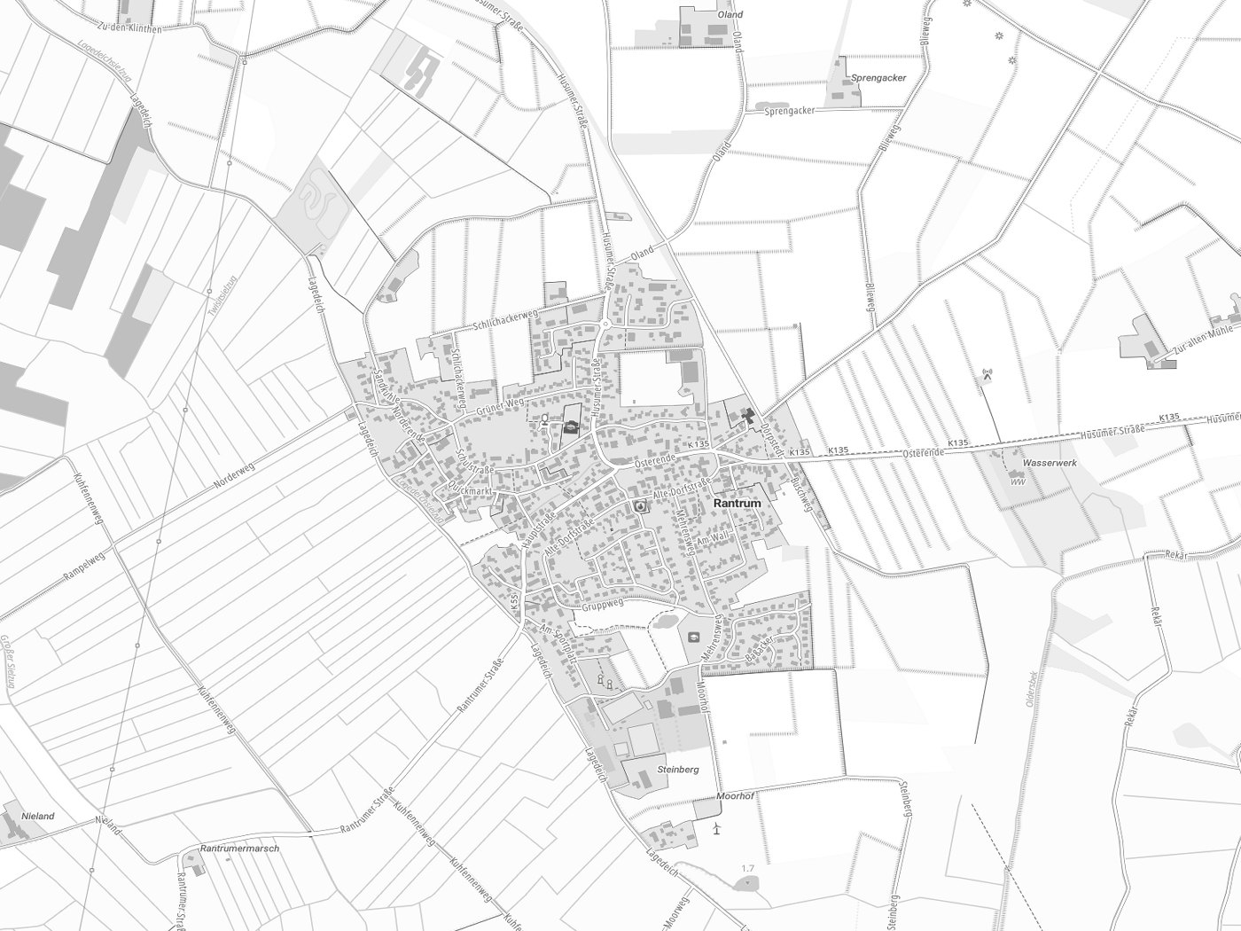 Kartenausschnitt Rantrum mit Gewässern