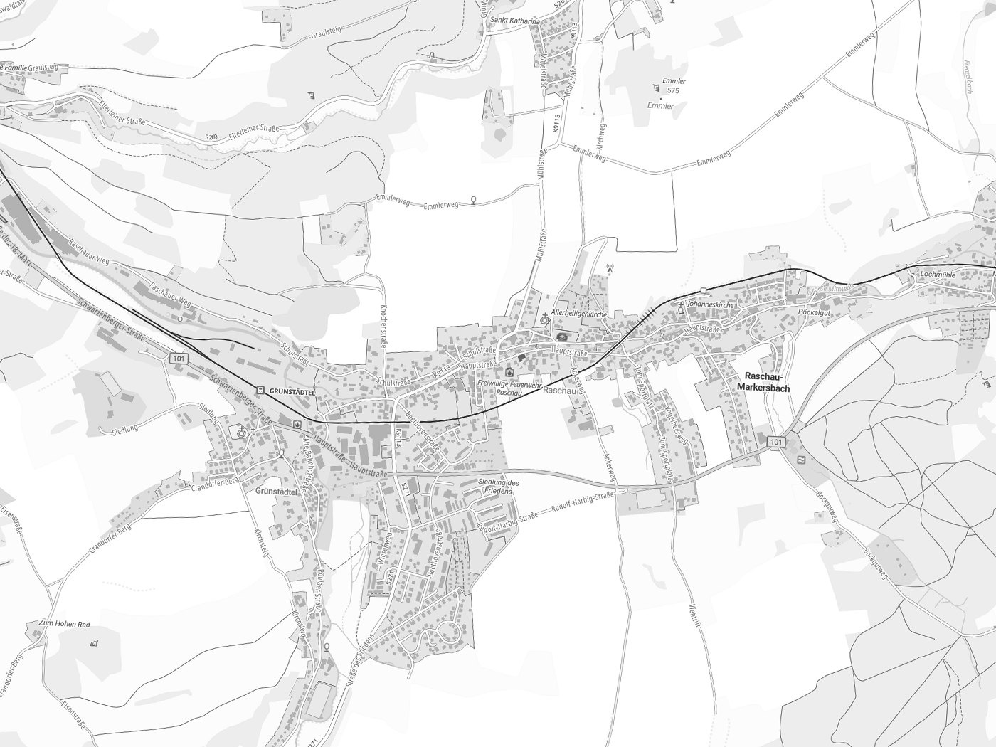 Kartenausschnitt Raschau-Markersbach mit Gewässern