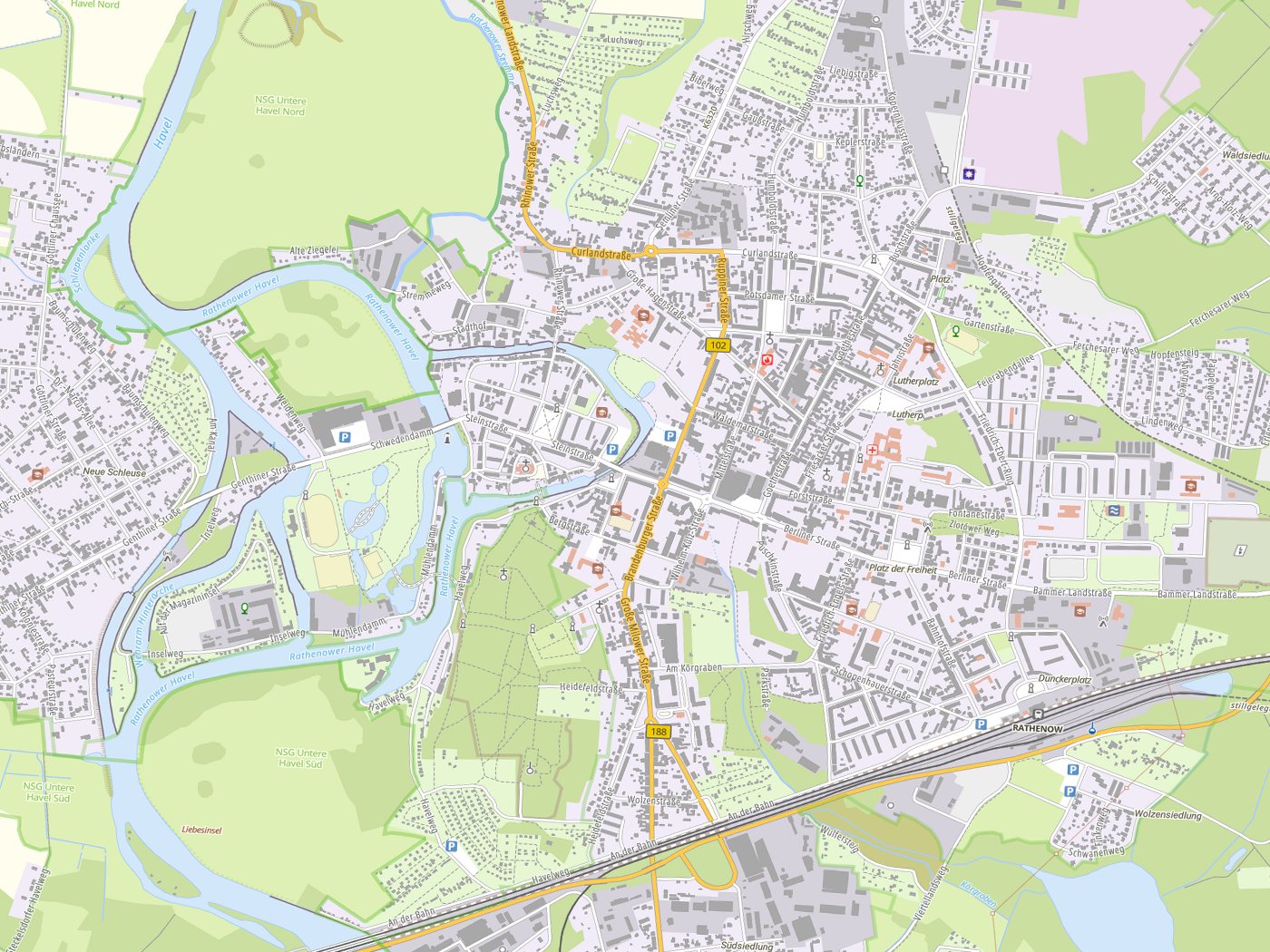 Kartenausschnitt Rathenow mit Gewässern