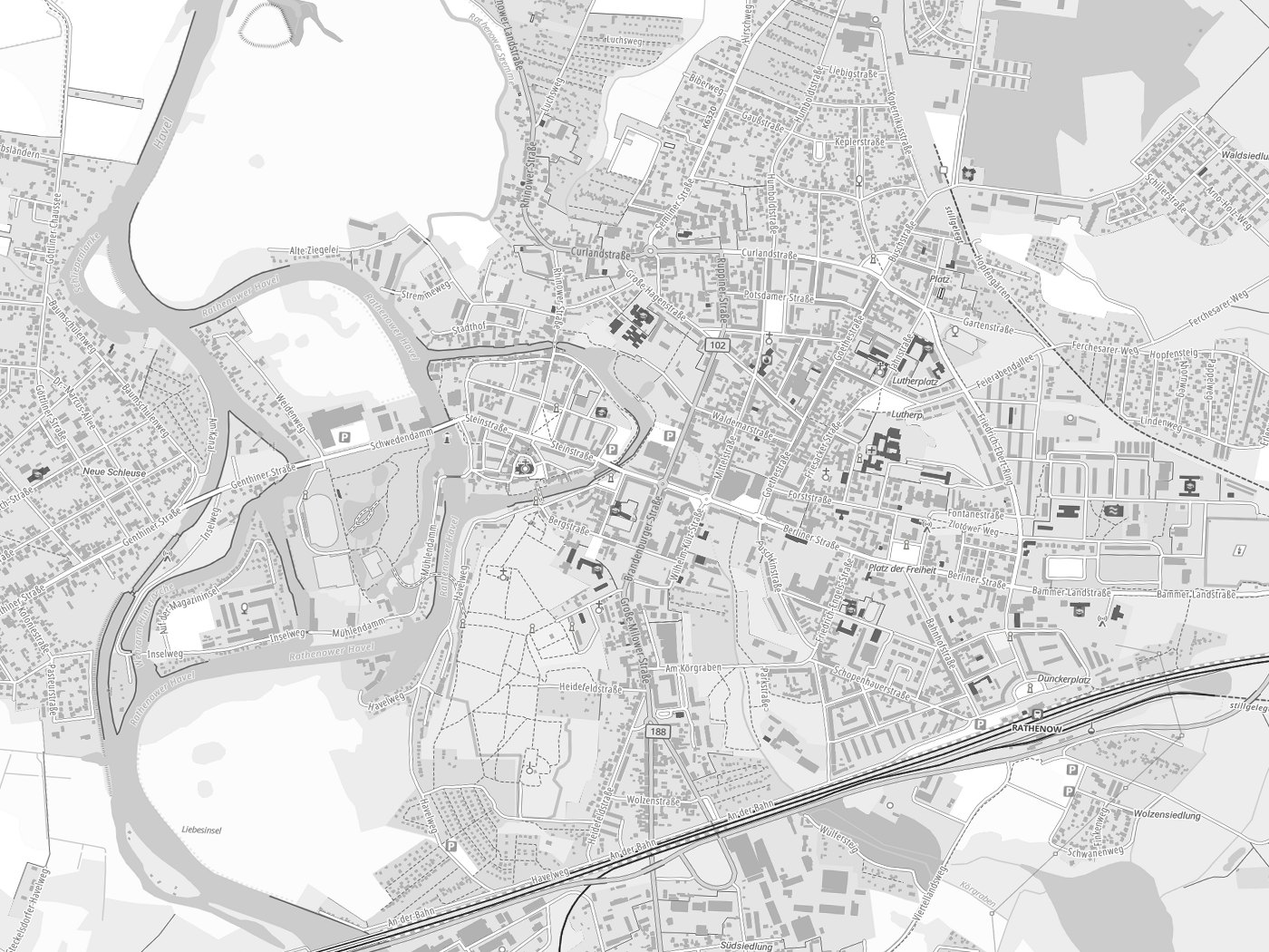 Kartenausschnitt Rathenow mit Gewässern