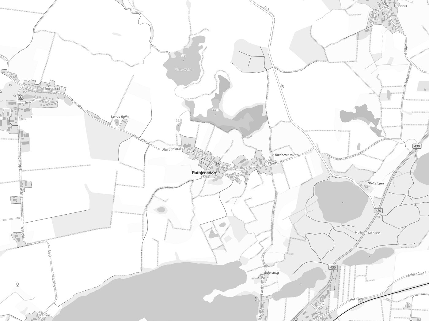 Kartenausschnitt Rathjensdorf mit Gewässern