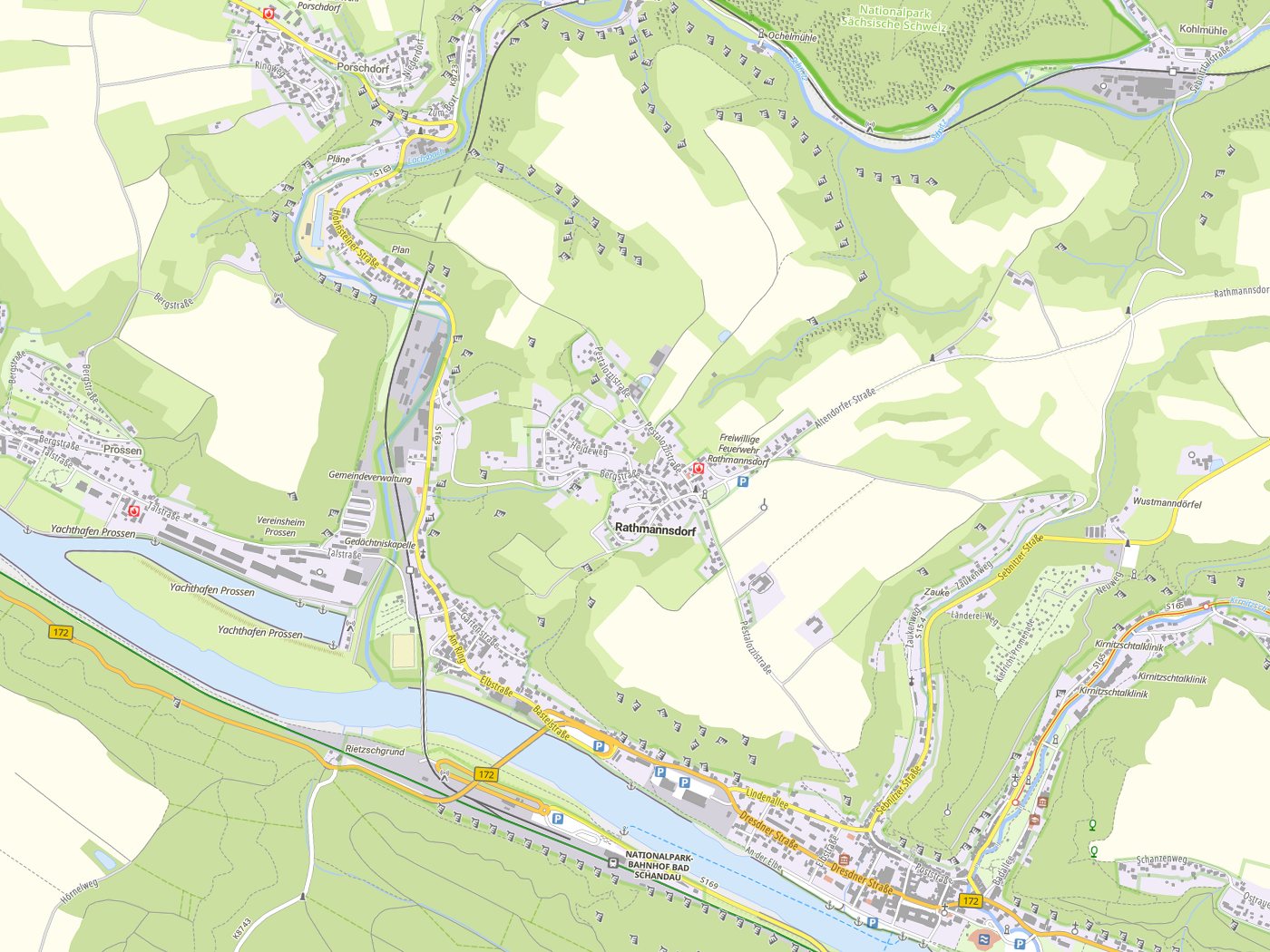 Kartenausschnitt Rathmannsdorf mit Gewässern