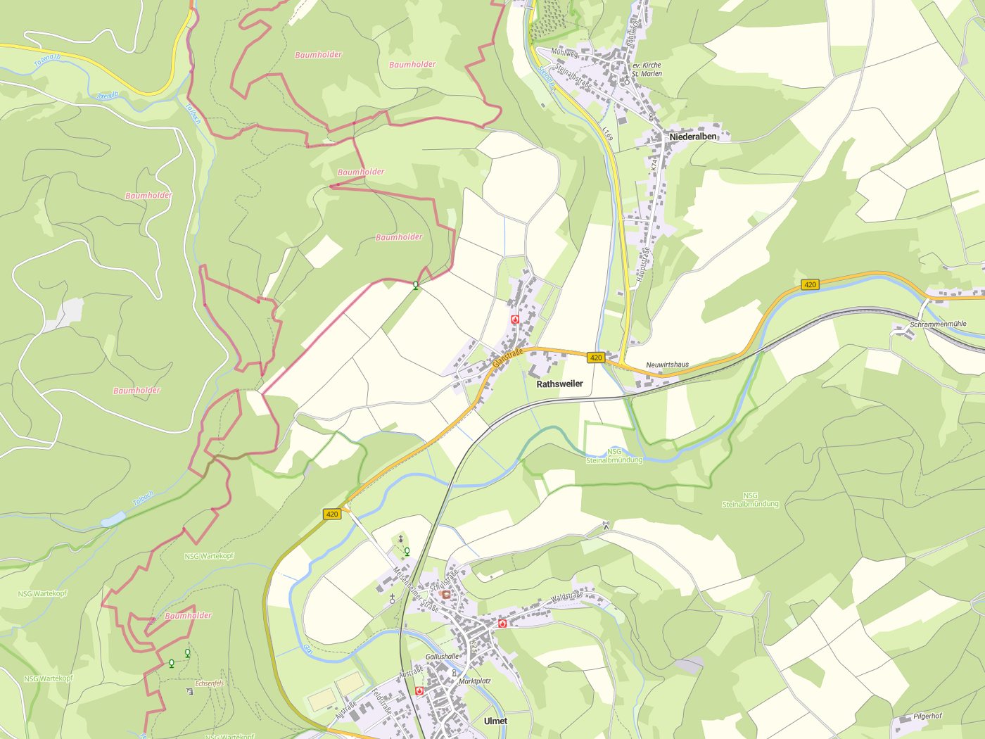 Kartenausschnitt Rathsweiler mit Gewässern