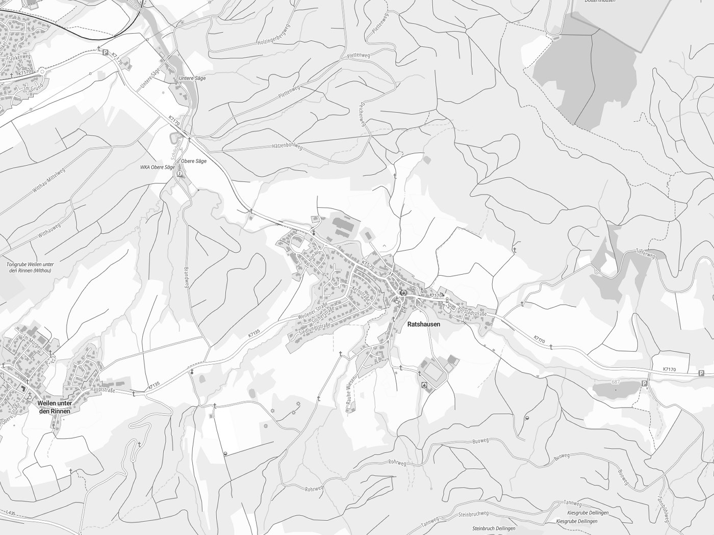 Kartenausschnitt Ratshausen mit Gewässern