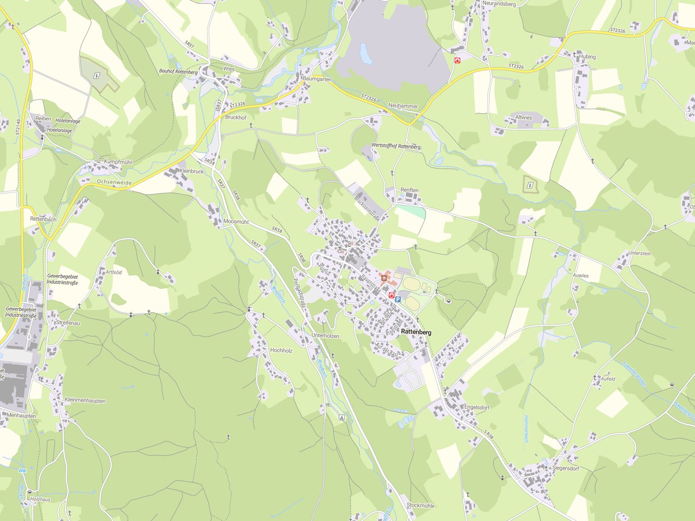 Kartenausschnitt Rattenberg mit Gewässern