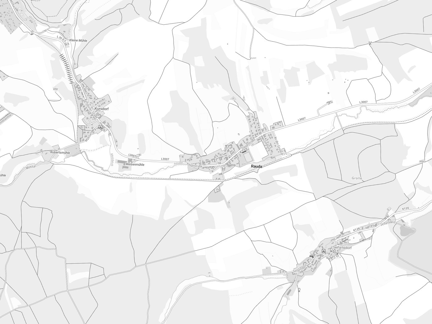 Kartenausschnitt Rauda mit Gewässern
