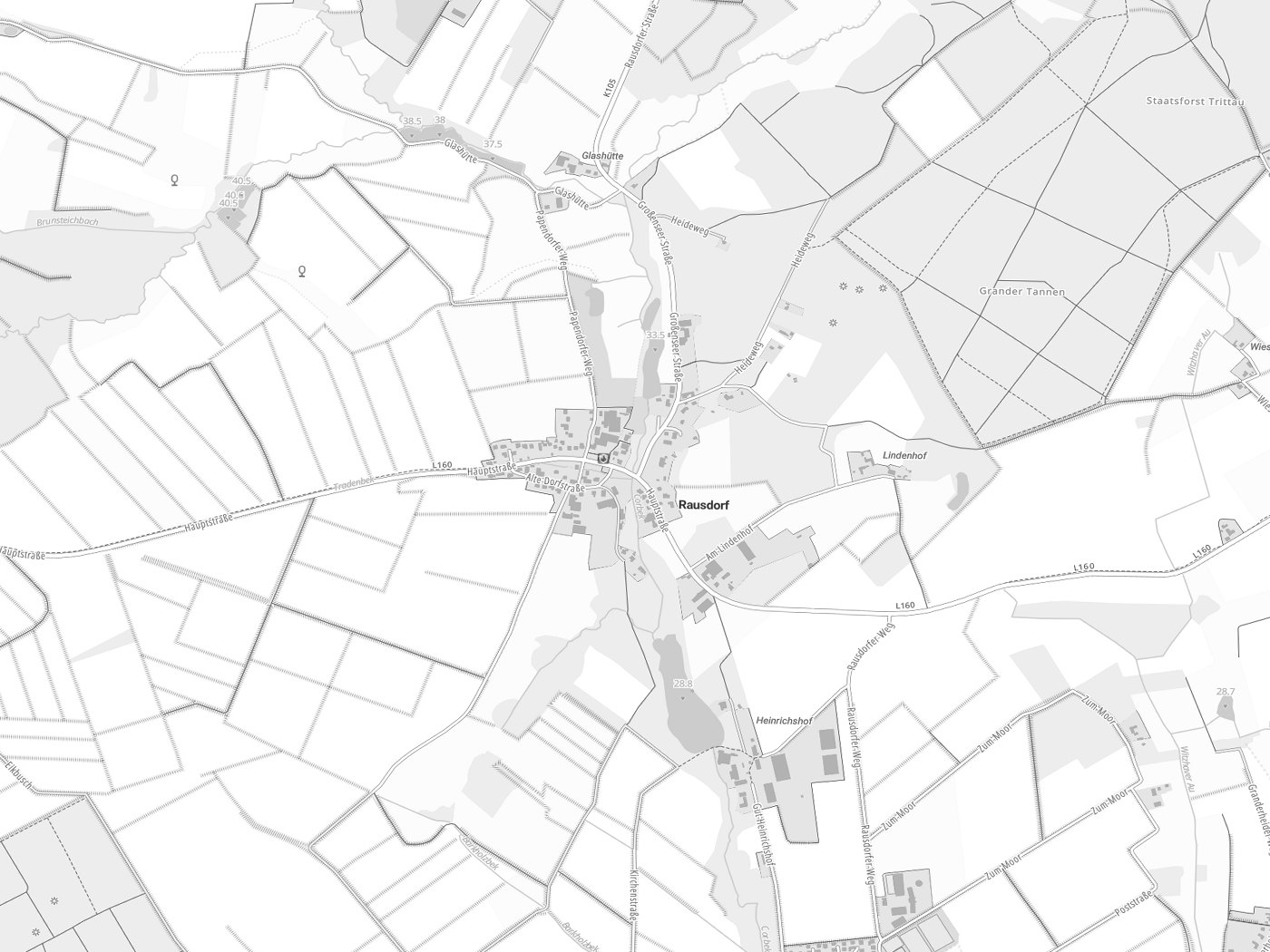 Kartenausschnitt Rausdorf mit Gewässern