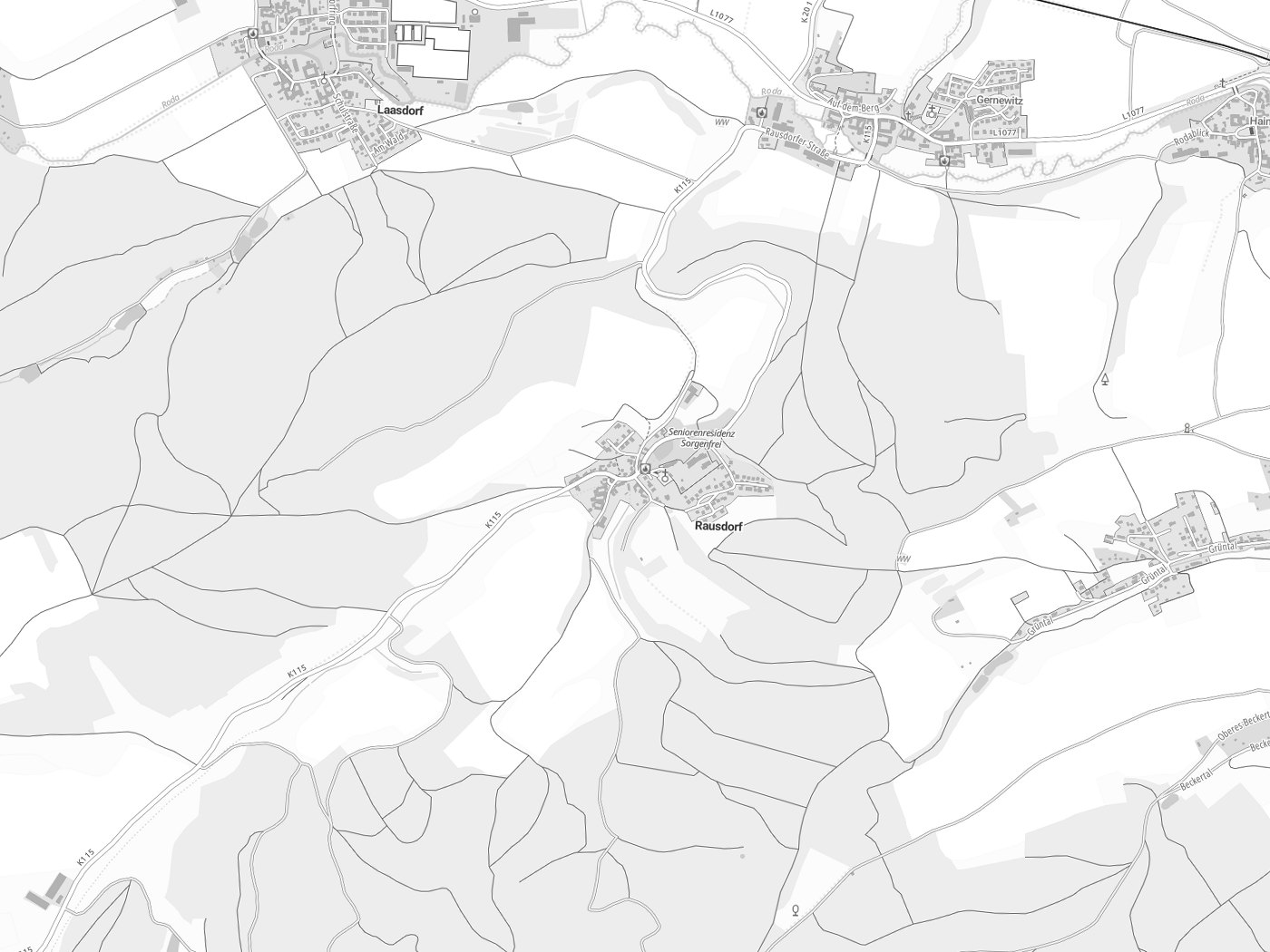 Kartenausschnitt Rausdorf mit Gewässern