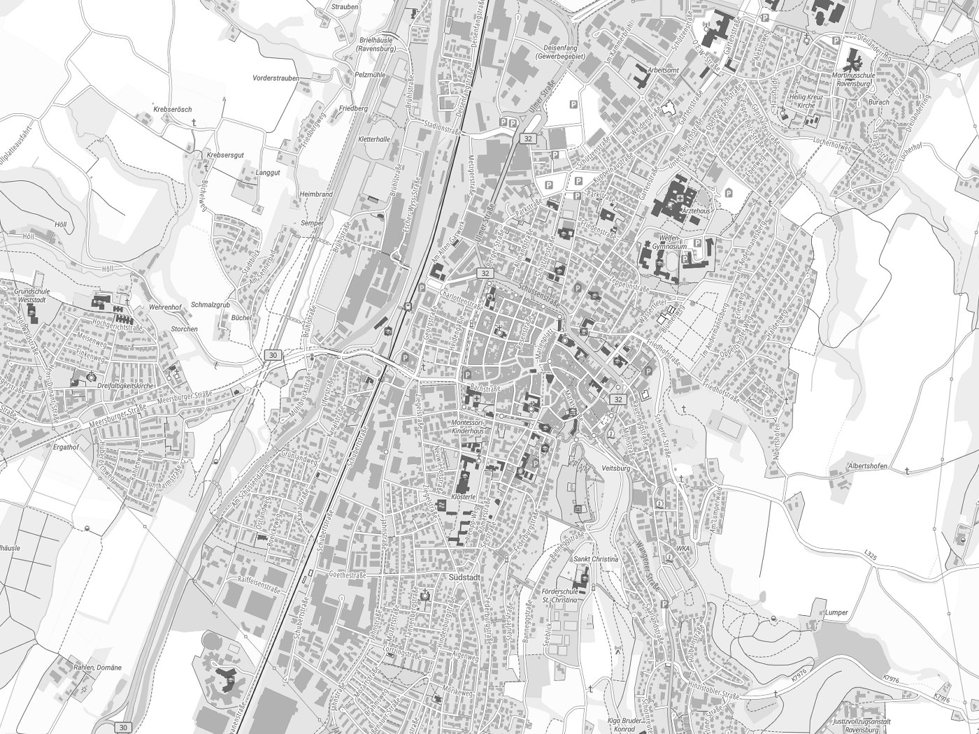 Kartenausschnitt Ravensburg mit Gewässern