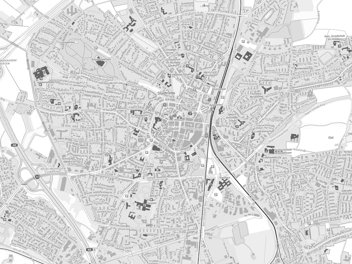 Kartenausschnitt Recklinghausen mit Gewässern