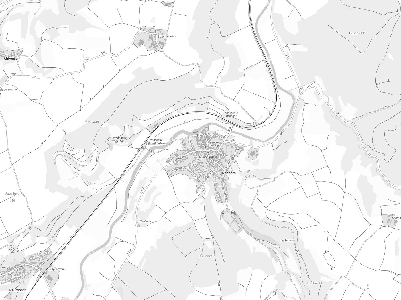 Kartenausschnitt Rehborn mit Gewässern