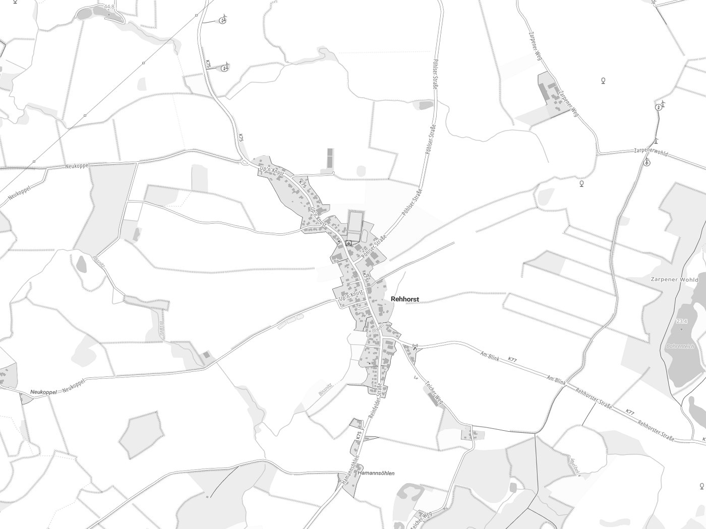 Kartenausschnitt Rehhorst mit Gewässern