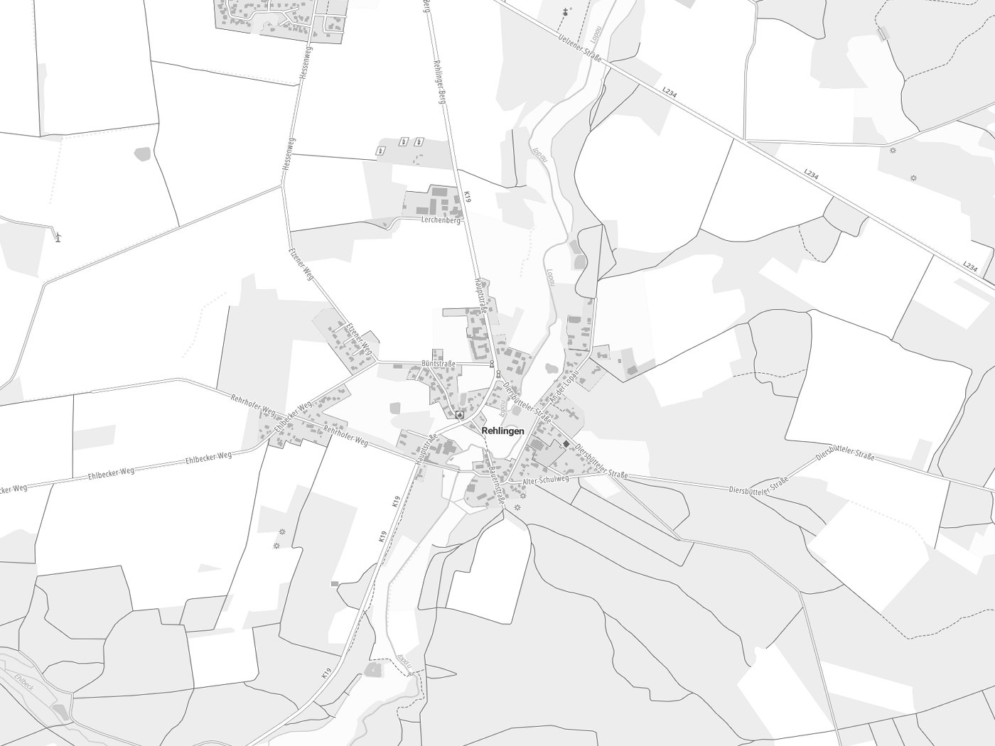 Kartenausschnitt Rehlingen mit Gewässern