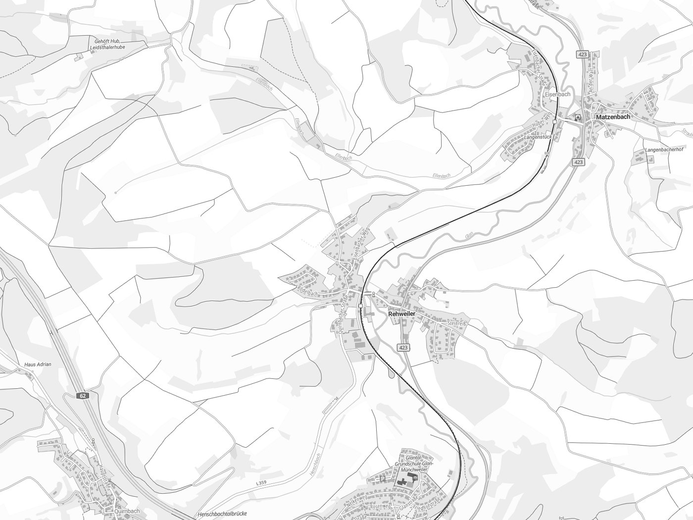 Kartenausschnitt Rehweiler mit Gewässern