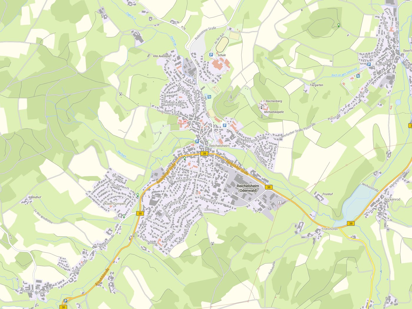 Kartenausschnitt Reichelsheim (Odenwald) mit Gewässern