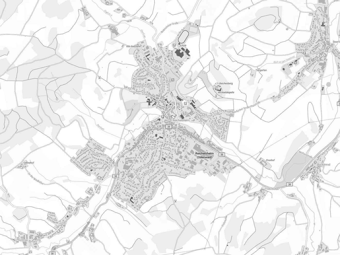 Kartenausschnitt Reichelsheim (Odenwald) mit Gewässern