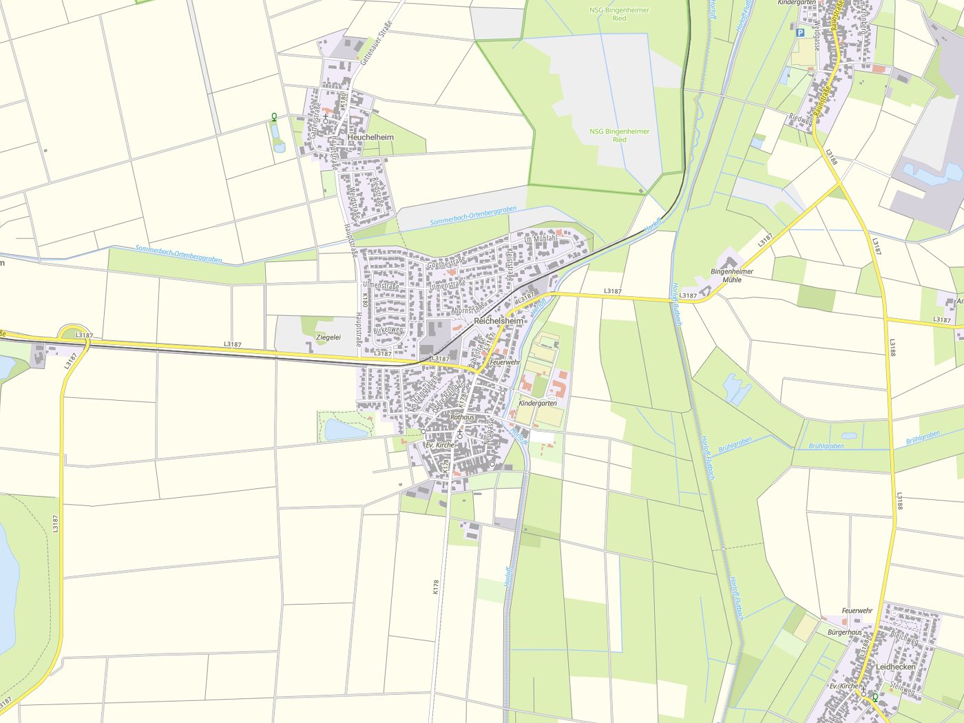 Kartenausschnitt Reichelsheim (Wetterau) mit Gewässern