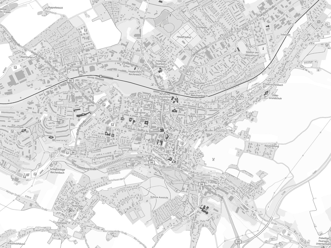 Kartenausschnitt Reichenbach/Vogtland mit Gewässern