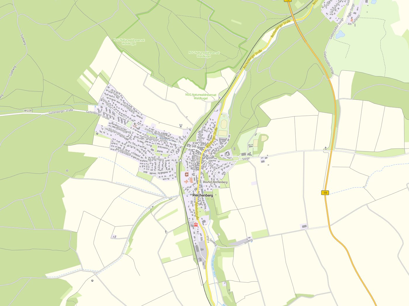 Kartenausschnitt Reichenberg mit Gewässern